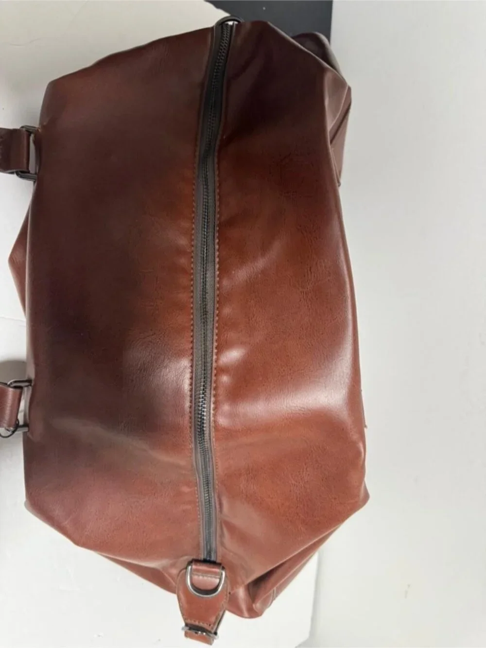 Zara Man Brown Faux Leather Weekender Duffel Bag Travel Overnight Carry-On